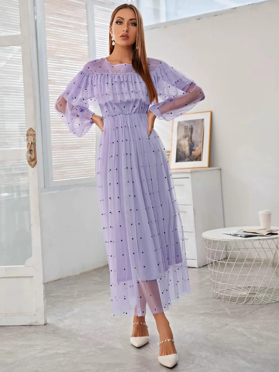 Mesh Polka Dots Maxi Dresses - Image 3