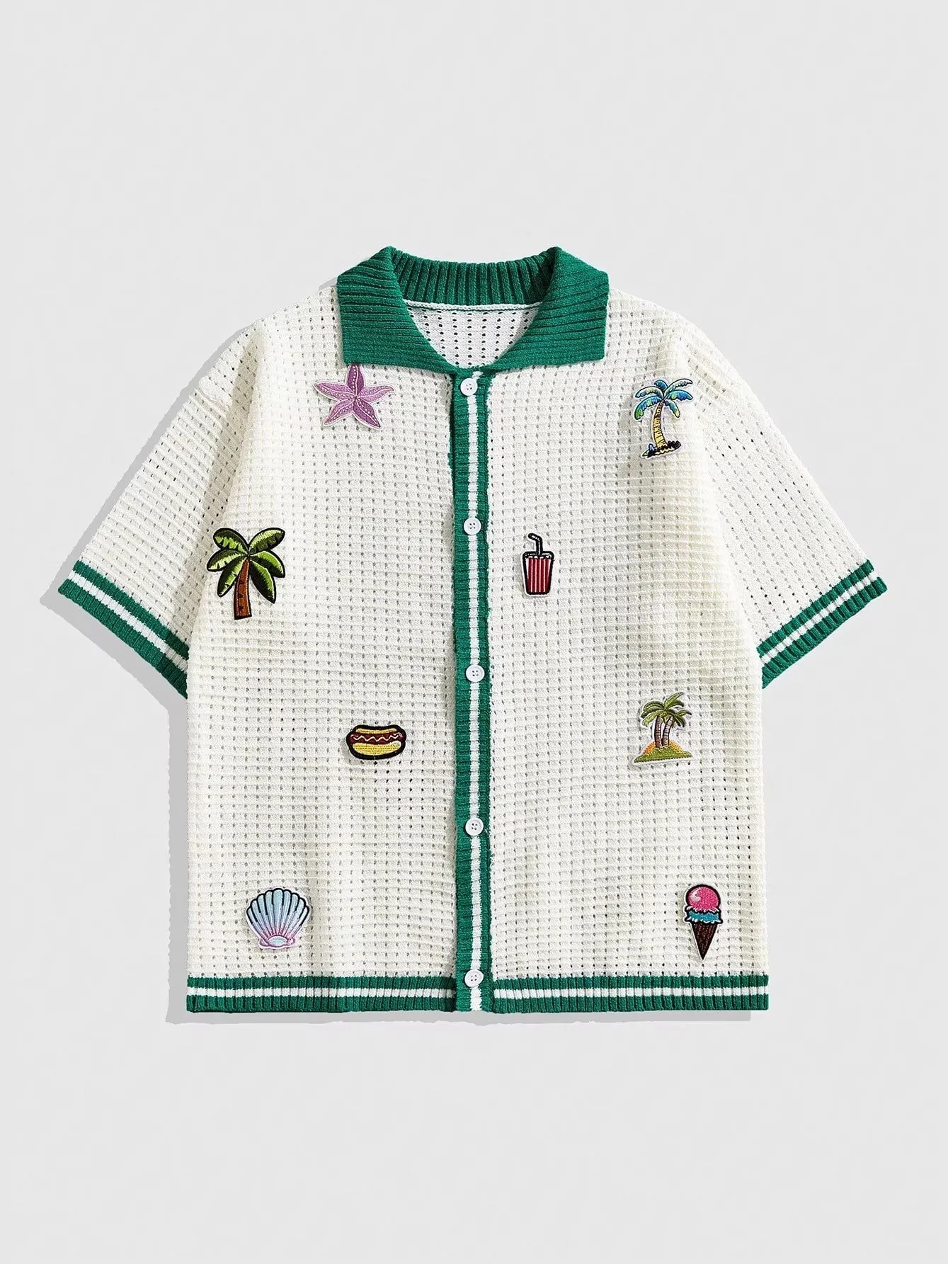 Embroidery Hollow Out Vacation Beach Color Matching Knitting Shirts - Image 2