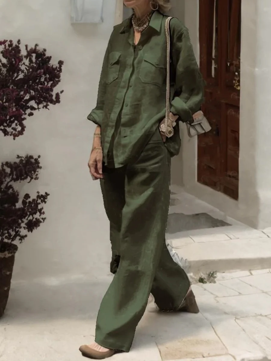 Long-sleeved Shirt And Loose-fitting Pants Two-piece Set - Image 2