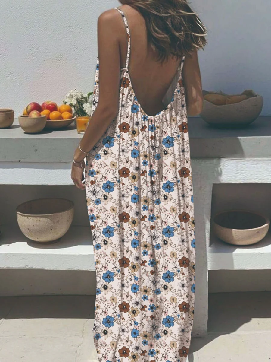 Vacation Halter-neck Backless Loose Long Dress - Image 16