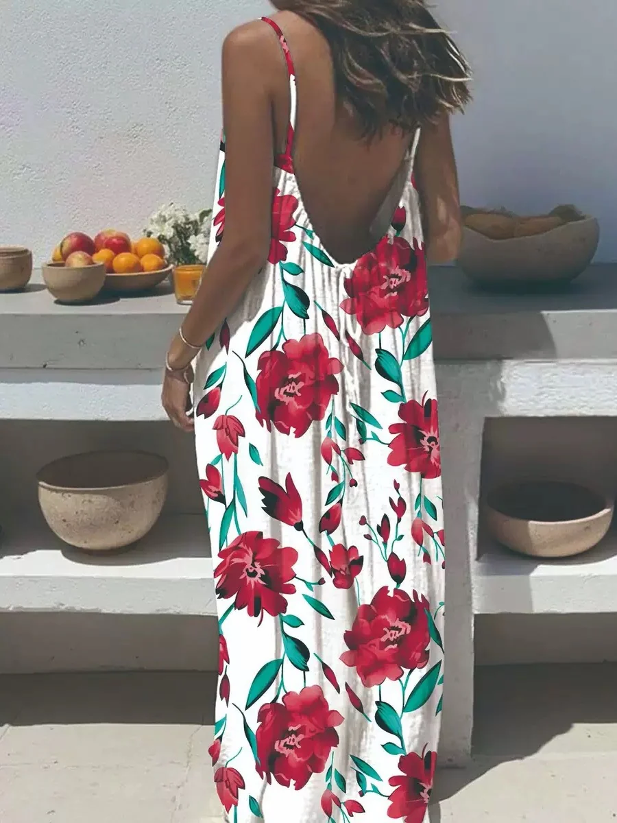 Vacation Halter-neck Backless Loose Long Dress - Image 7