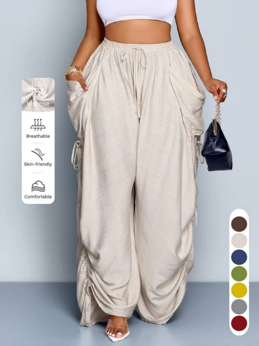 Punk-style Drawstring Pleated High-waisted Wide-leg Trousers - Image 2