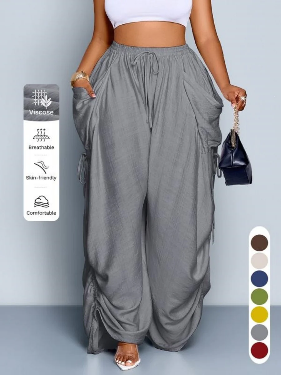 Punk-style Drawstring Pleated High-waisted Wide-leg Trousers - Image 3